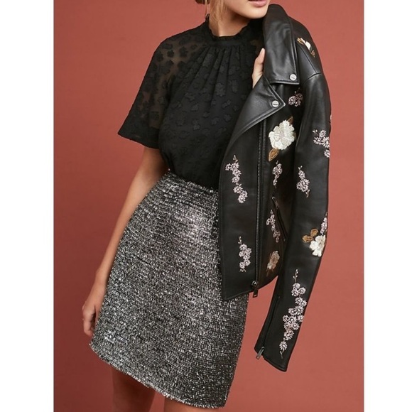 Anthropologie Hutch Silver Metallic Tinsel Black Saint-Michel Holiday Mini Skirt - Picture 9 of 9